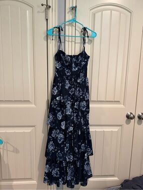 pale blue long sleeve dress A-Line Puff Sleeves Satin Blue Long Prom Dress, Blue Long Formal Dress US 4 / Blue